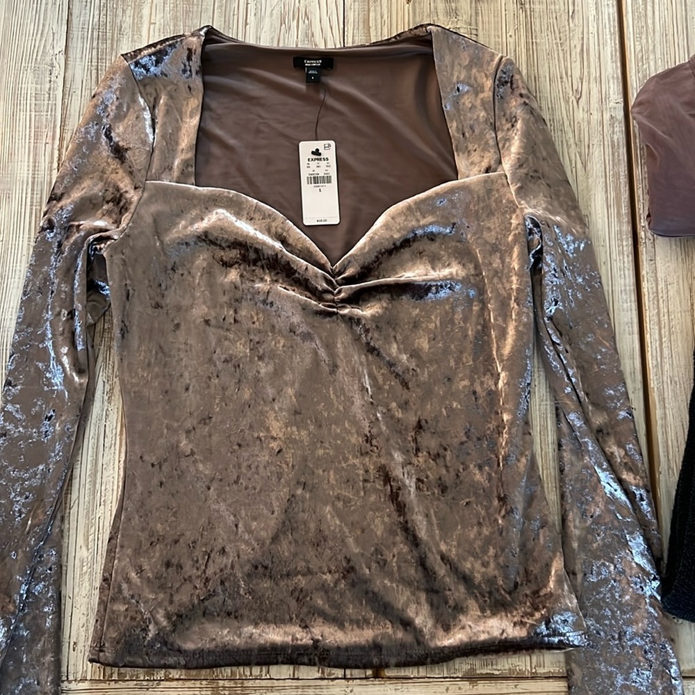 Express, small, crushed velvet long sleeve top